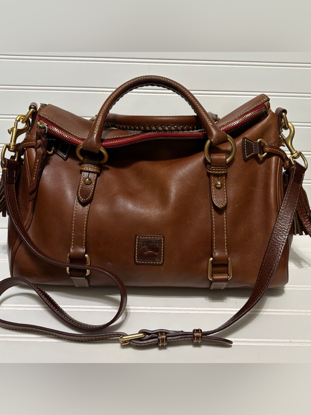 Dooney & Bourke Vintage Florentine Brown Leather Large Satchel Crossbody Bag